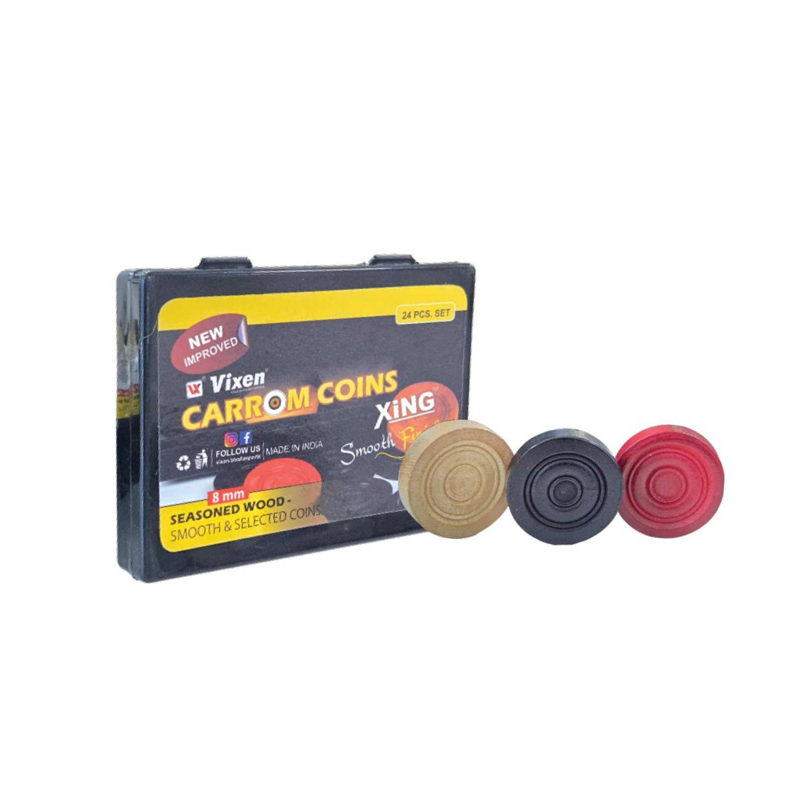 CARROM MEN WOODEN XING 8 MM